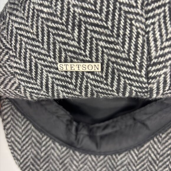 STETSON Wool Blend Flat Cap Mens M Black Gray - Picture 7 of 9